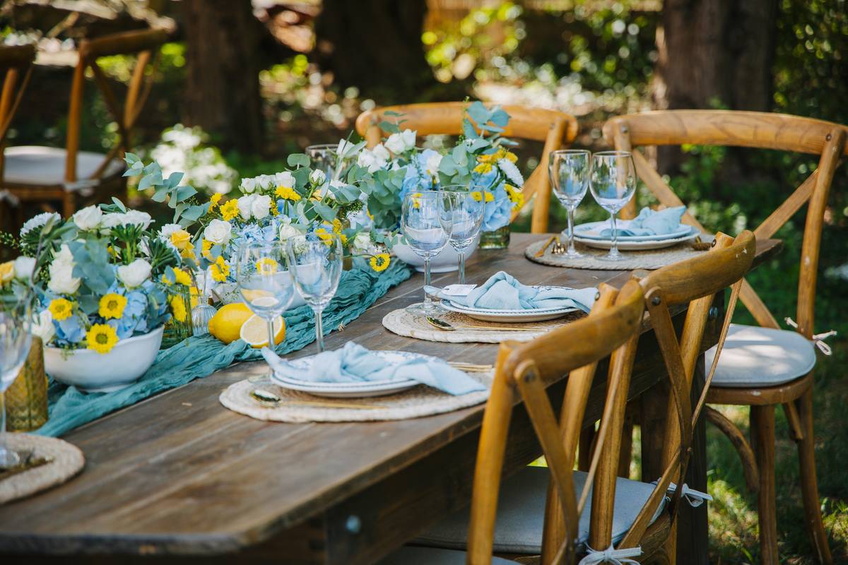 Outdoor graduation party eco friendly decorations with solar lights and fabric garlands